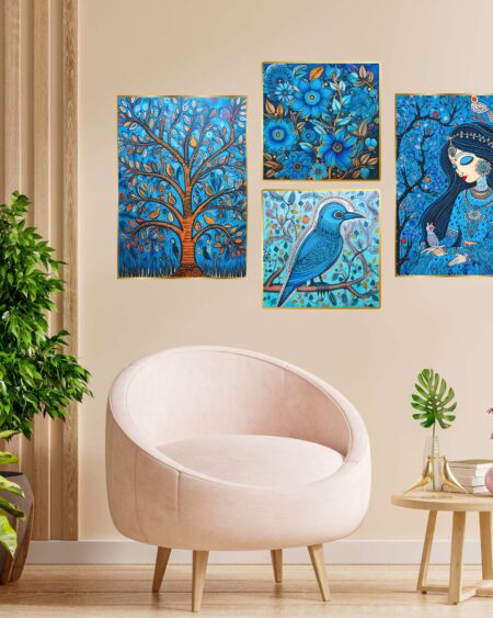 Set of Four Wall Paintings for Wall Dacoration Golden Framed Wall Paintings for Living Room & Bedroom Wall Art for Home Decoration & Office Wall Décor (13x10 inch CH-GD4-2)