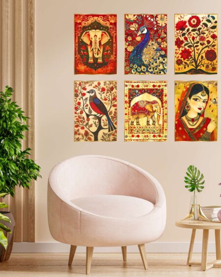 Set of Six Wall Paintings for Wall Dacoration Golden Framed Wall Paintings for Living Room & Bedroom Wall Art for Home Decoration & Office Wall Décor (17x13 inch CH-GD6-8)