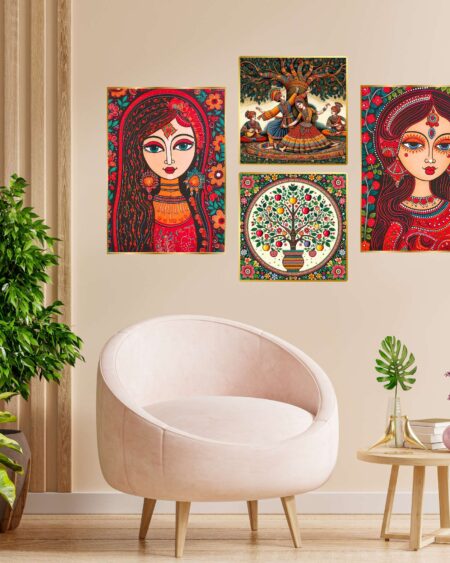 Set of Four Wall Paintings for Wall Dacoration Golden Framed Wall Paintings for Living Room & Bedroom Wall Art for Home Decoration & Office Wall Décor (13x10 inch CH-GD4-12)