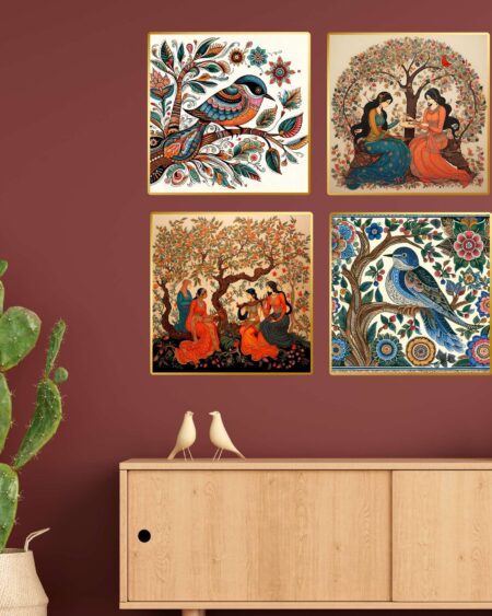 Set of Four Wall Paintings for Wall Dacoration Golden Framed Wall Paintings for Living Room & Bedroom Wall Art for Home Decoration & Office Wall Décor (13x10 inch CH-GD4-8)
