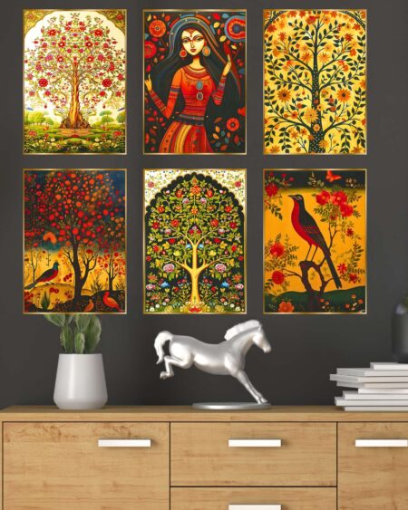 Set of Six Wall Paintings for Wall Dacoration Golden Framed Wall Paintings for Living Room & Bedroom Wall Art for Home Decoration & Office Wall Décor (17x13 inch CH-GD6-6)