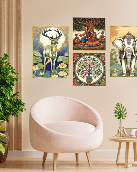 Set of Four Wall Paintings for Wall Dacoration Golden Framed Wall Paintings for Living Room & Bedroom Wall Art for Home Decoration & Office Wall Décor (13x10 inch CH-GD4-14)