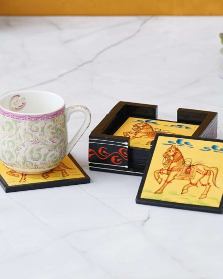 Wooden horse hand painted tea coaster