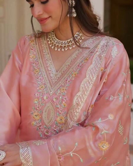 Women's Silk Heavy Embroidery Sequence Work Top-Bottom Straight Kurti With Pant and Dupatta set