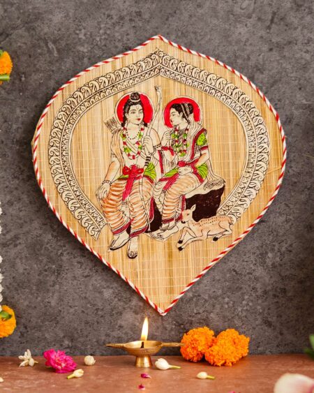 Bamboo Hand Crafted Leaf Design Wall Hangings Of Shri Ram Ji With Janaki Ji For Home Decor | Bamboo Art For Wall Decor