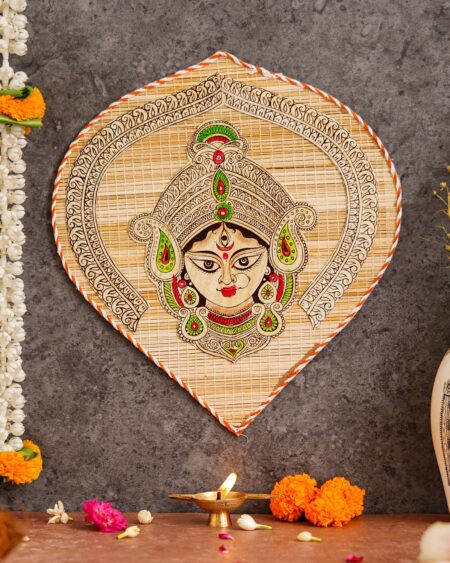 Bamboo Hand Crafted Leaf Design Wall Hangings Of Durga Ji For Home Decor | Bamboo Art For Wall Decor