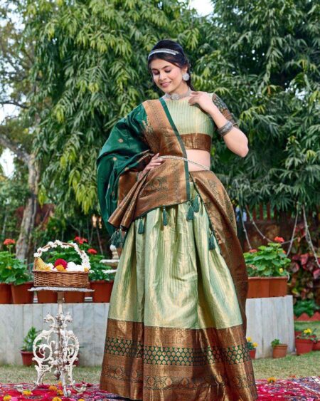 Women's Tussar Silk Patola Print Lehenga Choli Dupatta Set